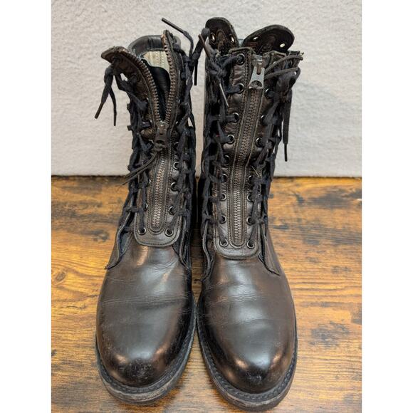 VTG Military Boots Mens Size 8 D Black Leather Firefighter Biker Zip Toe main image 7